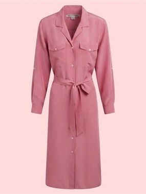 Vintage Ms Chaus Pink Long Sleeve Button-Up Dress Secretary 80s Pockets Sz 10